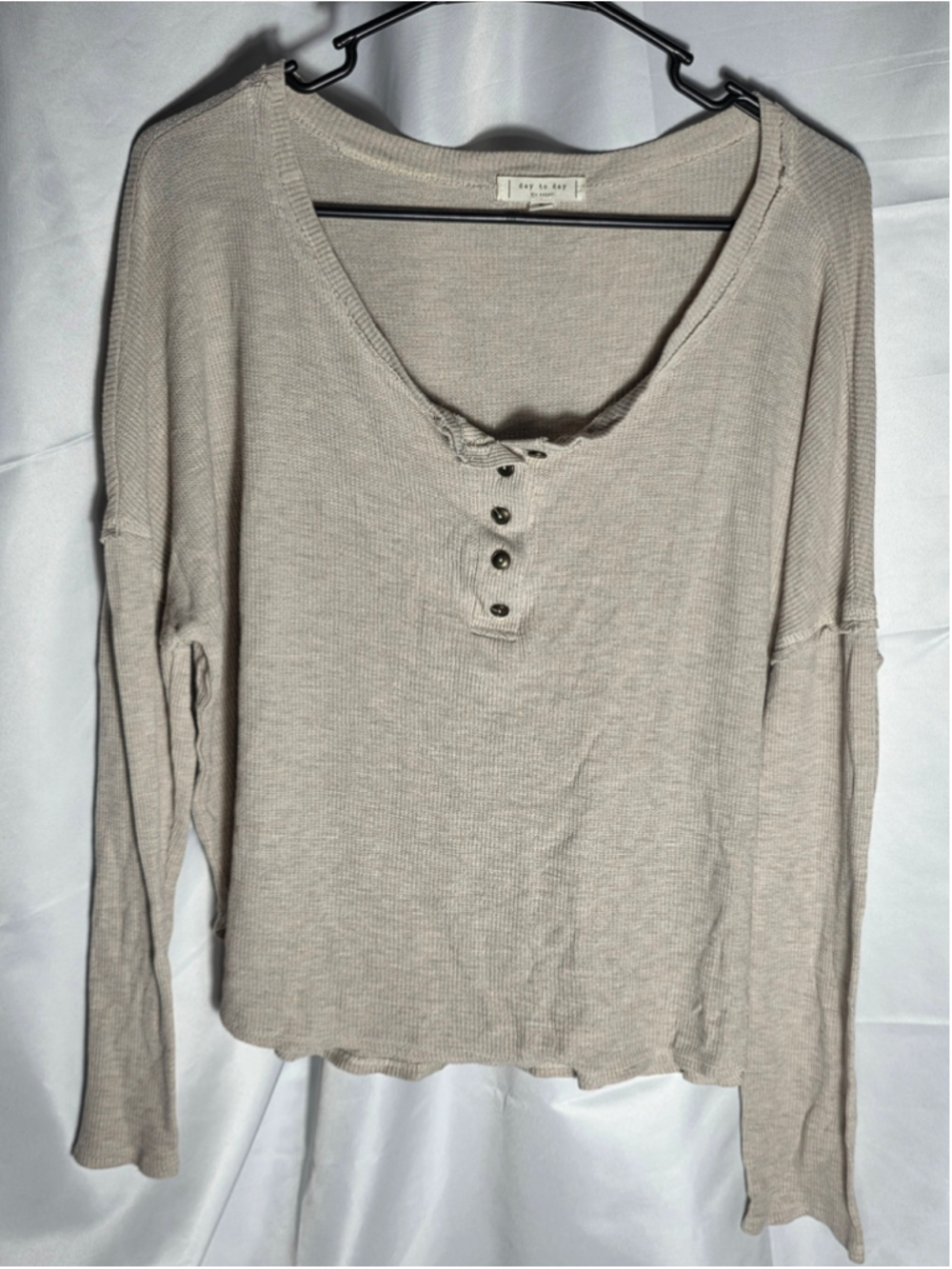 Women's Day to Day Long Sleeve Henley Top Beige Size M cottagecore cozy casual
